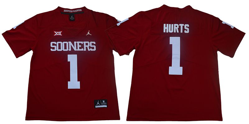 Men Oklahoma Sooners #1 Hurts Jordan Red NCAA Jerseys->ncaa teams->NCAA Jersey